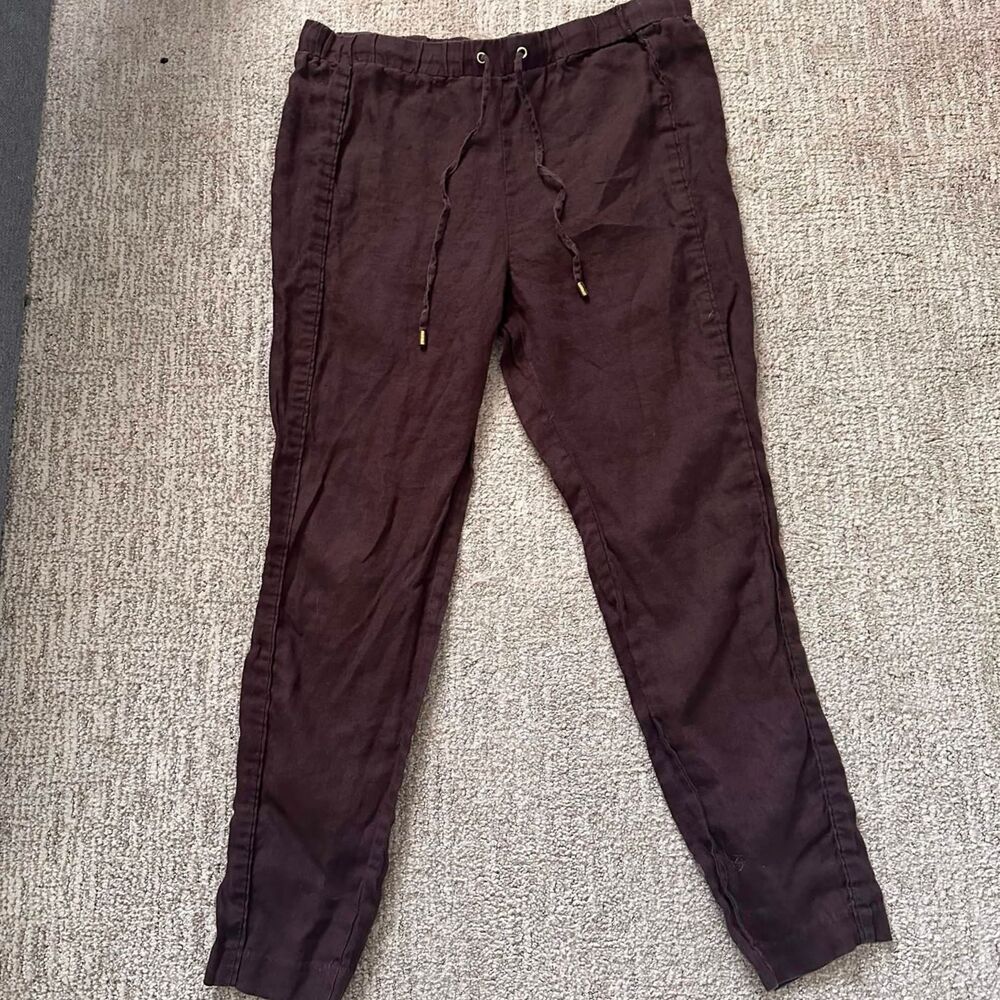 Ellen Tracy 100% Linen Drawstring Jogger Pants Brown Size M Coastal Grandma